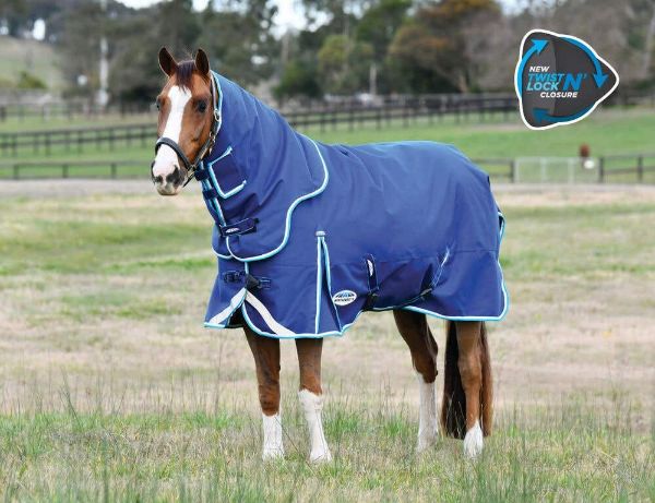 Picture of Weatherbeeta Comfitec Ultra Hardi Detach-A-Neck Medium/Lite 100g Blue/Bright Blue/White