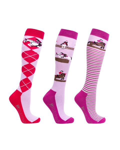 Picture of Hy Equestrian Cross Country Socks 3Pack Hazel / Wild Aster 4-8