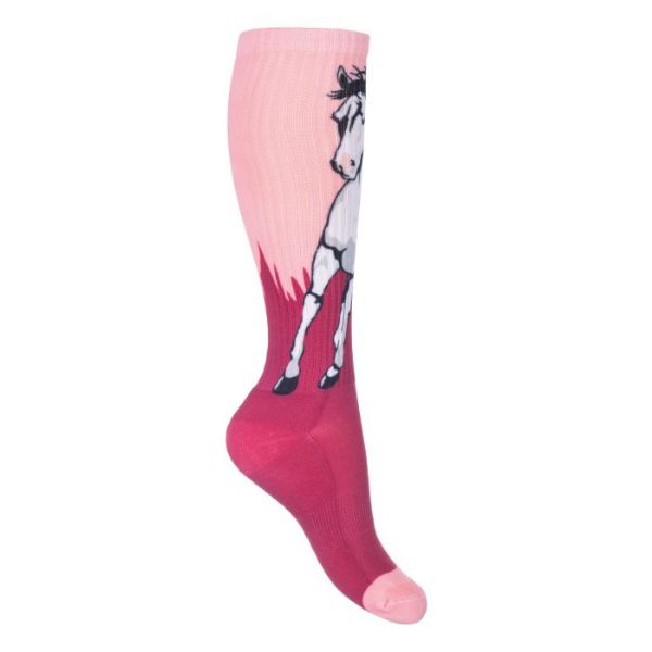 Picture of HKM Sports Kids Riding Socks Helsinki Rose / Wine Red 26-30