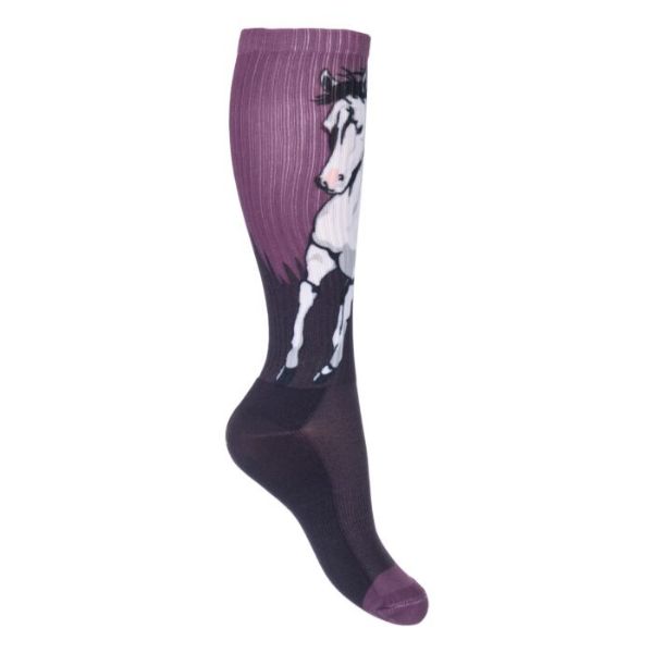 Picture of HKM Sports Kids Riding Socks Helsinki Lilac / Brown 30-34